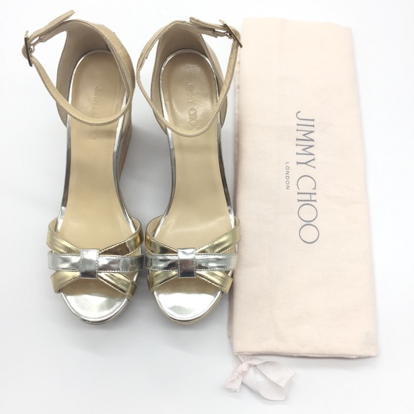 Jimmy Choo Patent Ankle Strap Open Toe Platform Wedge Sandals Size 38 - Picture 6 of 8